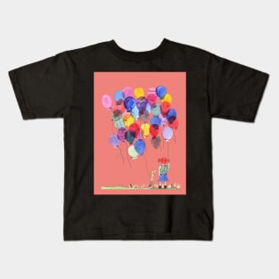 Girl with balloons whimsical watercolor art Kids T-Shirt